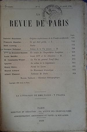 La revue de Paris. N° 8 - 15 avril 1930. Bimensuel. 15 avril 1930.