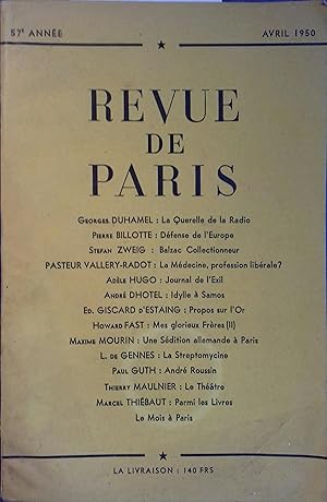 La revue de Paris, avril 1950. Avril 1950.