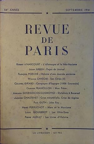 La revue de Paris, Septembre 1951. Septembre 1951.
