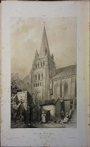 Cunault (Maine-et-Loire). Lithographie par Rouargue : Eglise Notre-Dame de Cunault, d'après le Ba...