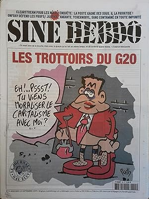 Siné Hebdo N° 55. Couverture : Les trottoirs du G2 par Berth - Clearstream, La poste, Onfray défe...