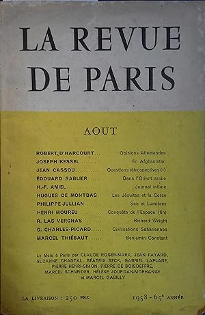La revue de Paris N° 8, août 1958. Août 1958.
