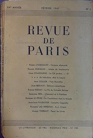 La revue de Paris N° 2 - Février 1947. Mensuel. Février 1947.