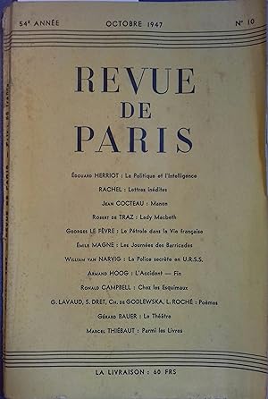 La revue de Paris N° 10, octobre 1947. Octobre 1947.
