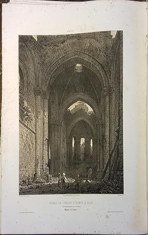 Doué (Maine-et-Loire). Lithographie de Laroche : Ruines de l'église St Denys à Doué, d'après le B...