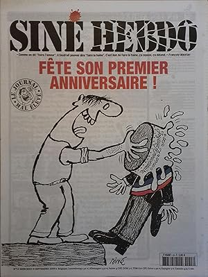 Siné Hebdo N° 53. Couverture de Siné: Siné hebdo fête son premier anniversaire! 9 septembre 2009.