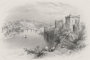 Chepstow Castle and bridge, from the right bank of the Wye