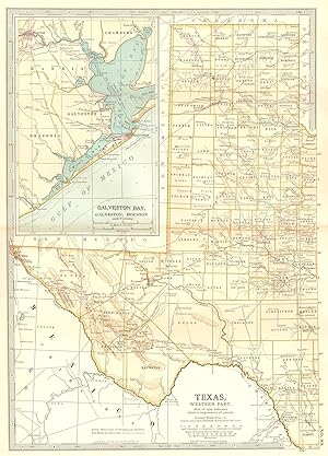 Texas, Western part; Inset map of Galveston Bay, Galveston, Houston and Vicinity