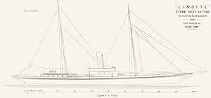 "Linotte" Steam Yacht 94 tons, built for M. Perignon 1888. From designs by Dixon Kemp; Scale 1/8'...