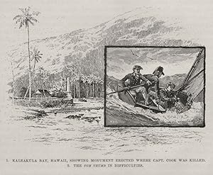 Bild des Verkufers fr Kaleakula Bay, Hawaii, showing Monument erected where Captain Cook was Killed, and inset, the 'Tom Thumb' in difficulties zum Verkauf von Antiqua Print Gallery