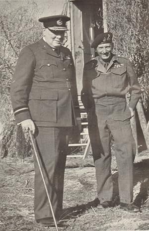 A famous visit - Mr. Churchill and General Montgomery outside the latter's caravan at Castel Benito