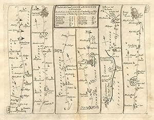 Image du vendeur pour [Plate #43: The road via Puckeridge - Barkway - Fowlmere - Trumpington - Cambridge - Chesterton - Milton - Stretham - Ely - Southery - Downham Market - Watlington - Seething - King's Lynn] - The Road from London to Kings-Lyn in Norfolk in which are included the Road to Cambridg and Ely commencing at Puckeridg in the Barwick Road mis en vente par Antiqua Print Gallery