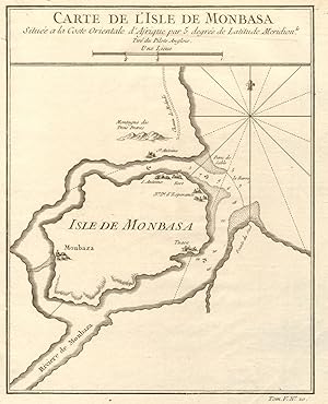 Carte de I'isle de Monbasa, située à la Coste Orientale dAfrique, par 5 Degrés de Latitude Mérid...