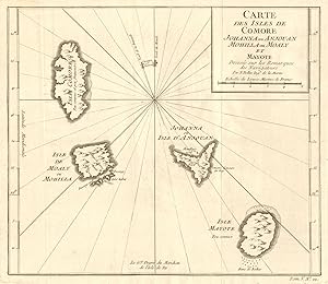 Carte des Isles de Comore, Johanna ou Anjouan, Mohilla, ou Moaly, et Mayote, dressée sur des Rema...