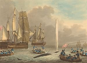 Boats approaching a whale - Whale Fishery Plate 2. A boat approaching a whale nearly exhausted