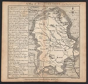A map of Staffordshire. North west from London