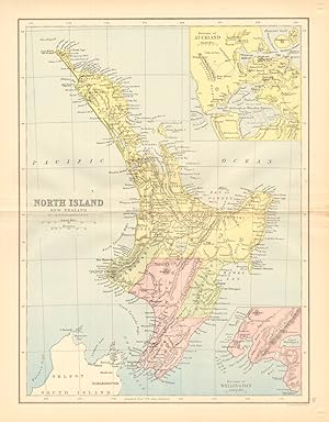 North Island New Zealand; Inset maps of Environs of Auckland; Environs of Wellington