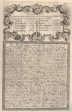 Seller image for The Road from London to Boston, commencing at Stilton. The Description of London - continued for sale by Antiqua Print Gallery