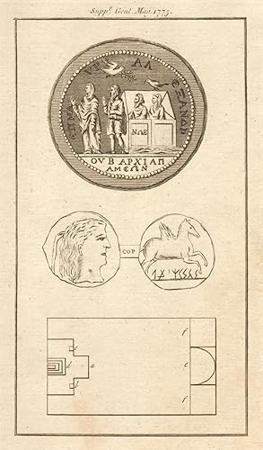 [1. The Apamean medal 2. A copper coin, supposed Phoenician; Ob. A man or woman's bust; Rev. a wi...