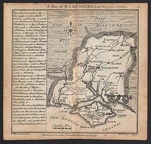 A map of Hampshire. South west from London
