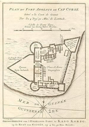 Plan du Fort Anglois de Cap Corse, Situé à la Coste de Guinée par 4. degrés 50. minutes de Latitu...