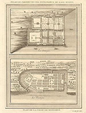Palais et Jardins de Cha-Sousa, Prince de Ragi-Mohol. Plan de la Ville de Mongher [Palace and Gar...
