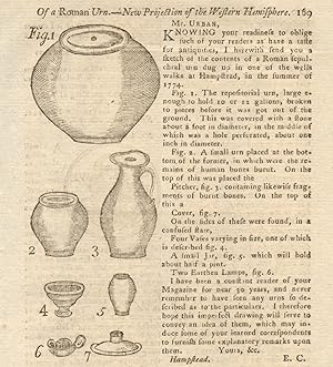 Roman urn, vases and lamps, found at Hampstead, Middlesex
