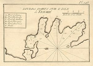 Imagen del vendedor de Divers ports sur l'Isle de Termi - Port Colonne - Port Fichada - Port du Millieu - Port Piscopia - Port America - Puits [Bays on the west coast of Kythnos (formerly Thermia), including Kolona, Fikiada, Apokrisi, Episkopi & Kythnos town, Aegean] a la venta por Antiqua Print Gallery