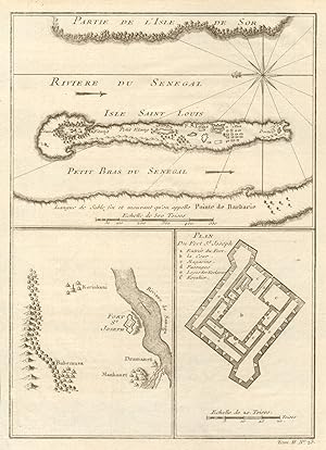 Partie de llsle de Sor, Rivière du Sénégal, Isle St. Louïs; Petit Bras du Sénégal; Plan du Fort ...