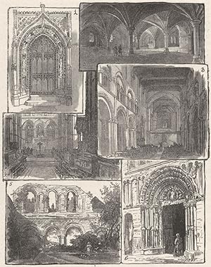 Seller image for Bits" of Rochester Cathedral : 1. Entrance to the Chapter House from the Transept; 2. The Crypt; 3. The Nave; 4. The Choir; 5. Wall of Old Chapter House; 6. The West Door for sale by Antiqua Print Gallery
