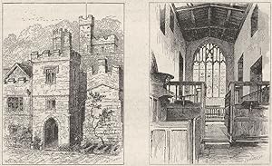Seller image for Haddon Hall: Entrance to the Banqueting Hall; Interior of the Chapel for sale by Antiqua Print Gallery