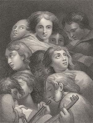 Seller image for A STUDY OF HEADS - from the original picture by Antonio da Correggio in the National Gallery for sale by Antiqua Print Gallery