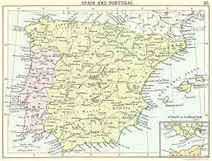 Spain and Portugal; Inset map of Strait of Gibraltar