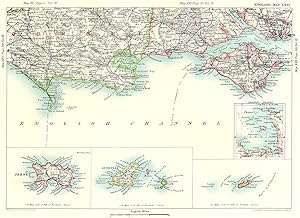 Seller image for Dorset; Hants; Jersey; Guernsey; Alderney; Isle of Wight; Portsmouth; Isle of Purbeck; South Downs; North Downs - England Map 26 for sale by Antiqua Print Gallery