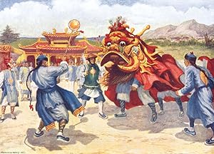 Immagine del venditore per Death ceremony near Tientsin - The Dragon, which was almost 60 yards in length, was made to move by the bearers in a serpentine way. Two men, armed with knives, pretended to attack it on either side, while a third danced before it, wielding a pole on which was fixed a golden ball, representing the sun, which the Dragon kept attempting to devour. The procession moved round and round a large open space for half an afternoon. There were also smaller dragons, and a band to frighten away the spirit of death. A man carrying a black wand acted as master of ceremonies. In the back-ground stood a temple, behind which was a hill where there were caves used for burial venduto da Antiqua Print Gallery