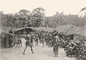 Image du vendeur pour Praising the deceased, Bopoto - When a man of importance has died in a Bopoto village, his neighbours shout out praises of his prowess. On the right hand is the chief mourner, holding the articles her husband treasured most mis en vente par Antiqua Print Gallery