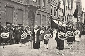 Seller image for The procession of the holy Blood, Bruges - Here is seen a group representing an episode in the life of St. John Berchmans in the annual procession. The Chapel of the Holy blood at Bruges was founded in 1150 by Thierry d'Alsace and Sybilla d'Anjou, and is visited annually by thousands of Pilgrims for sale by Antiqua Print Gallery