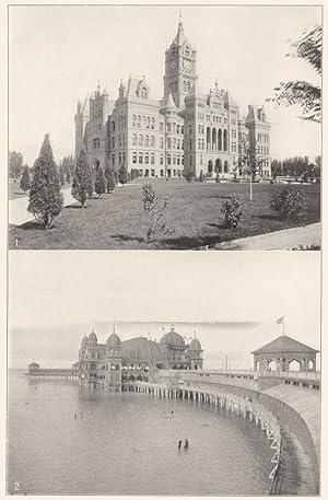 Salt Lake city; 1: City and County building; 2: Saltair Beach and Pavilion
