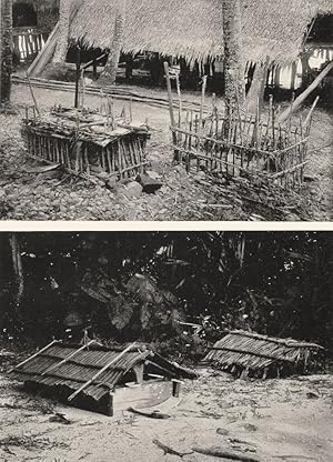 Graves in Dutch new Guinea - The whole body is buried underground, and an oblong enclosure of pla...