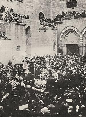 Seller image for The Washing of the feet - The washing of the feet is a spectacular play performed in the courtyard of the church of the Holy Sepulchre, Jerusalem. The Greek Patriarch washes the feet of twelve Bishops before a great assembly of pilgrims and residents in the Holy City. It forms one of the representations of Holy week to impress the Christians with the details of the Passion of our Lord for sale by Antiqua Print Gallery