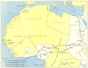 The West African (Takoradi) air reinforcement route showing the principal stages