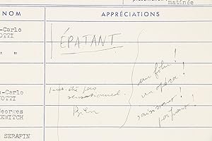 Dossier des fiches du jury remplies par Raymond Queneau pour le Festival de Cannes de 1952