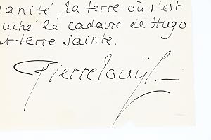 Lettre autographe signée adressée à Georges Louis : "Il est excellent, le projet d'ouvrir le Pant...