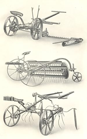 Seller image for Haymaking Machinery   I; 1. "Albion" Two-horse Mower. 2. Martin's Side-delivery rake. 3. Blackstone's Swath Turner and Hay Collector for sale by Antiqua Print Gallery