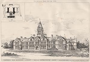 Proposed new infirmary, Cardiff, sketch of administrative block; Messrs Asahel P. Bell and G. Fre...