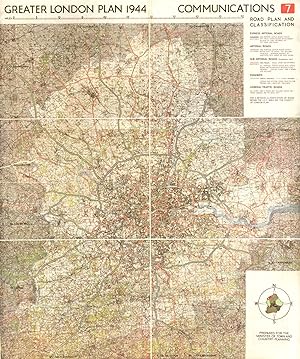 Seller image for Greater London Plan 1944; Communications. Road plan and classification for sale by Antiqua Print Gallery