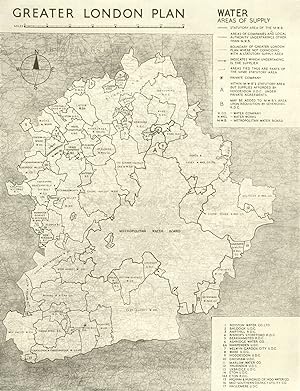 Bild des Verkufers fr Greater London Plan; Water. Areas of supply zum Verkauf von Antiqua Print Gallery