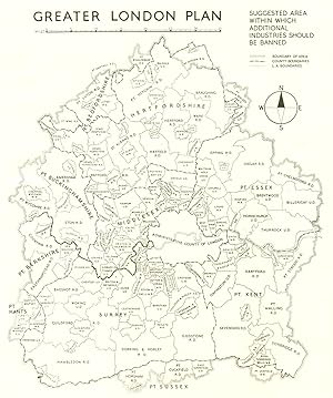 Seller image for Greater London Plan; Suggested area within which additional industries should be banned for sale by Antiqua Print Gallery