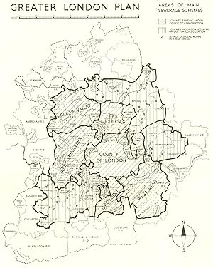 Bild des Verkufers fr Greater London Plan; Areas of main Sewerage schemes zum Verkauf von Antiqua Print Gallery