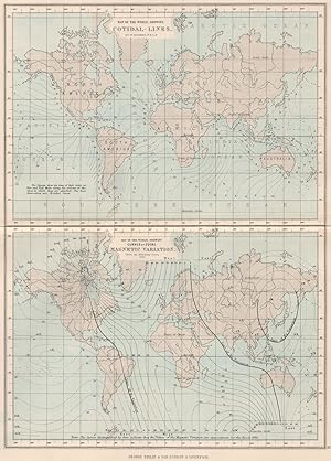 Map of the World, Showing Cotidal-Lines; Map of the world, showing Curves of Equal Magnetic Varia...